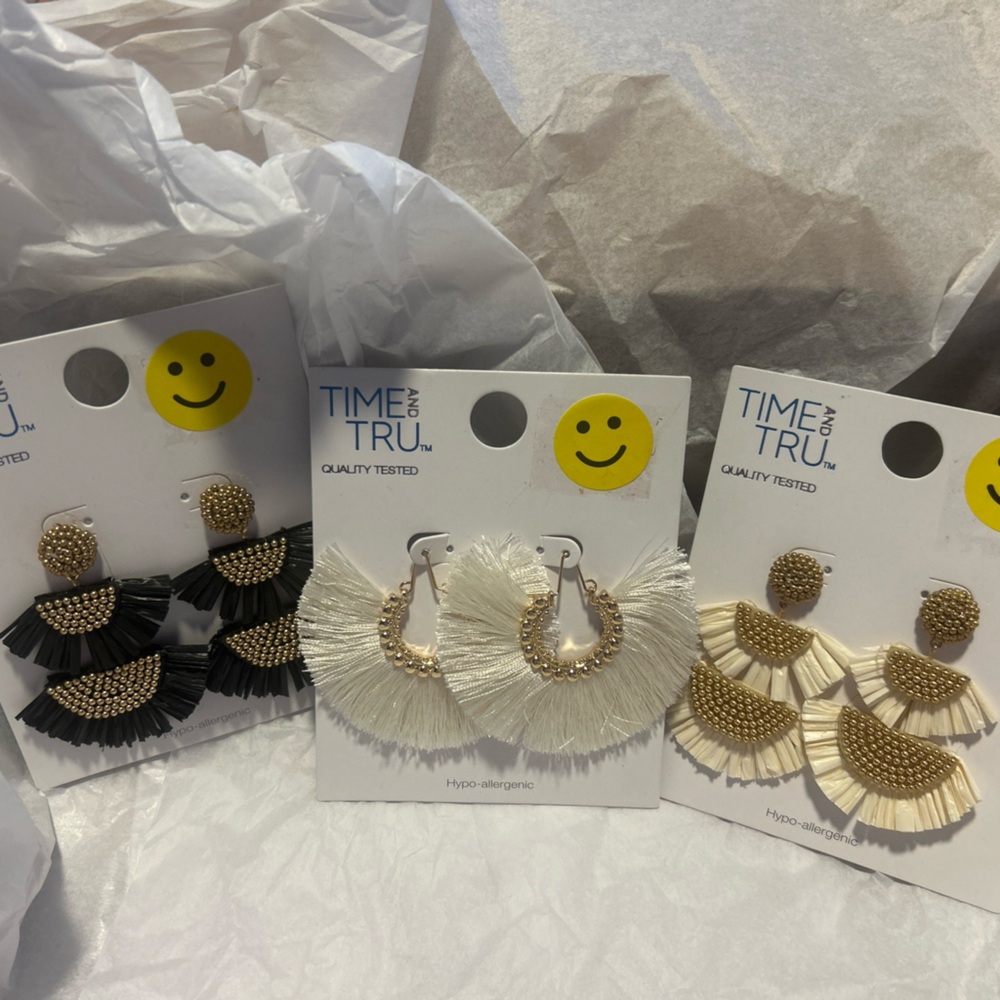 Time and Tru Black, White, and Gold Earring Trio